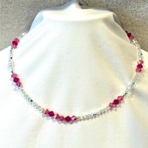Swarovski princess-length necklace in light & dark pink, & clear AB crystals